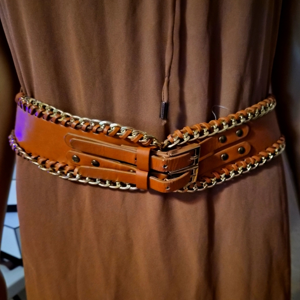 Brown and Gold Chain-Linked Belt